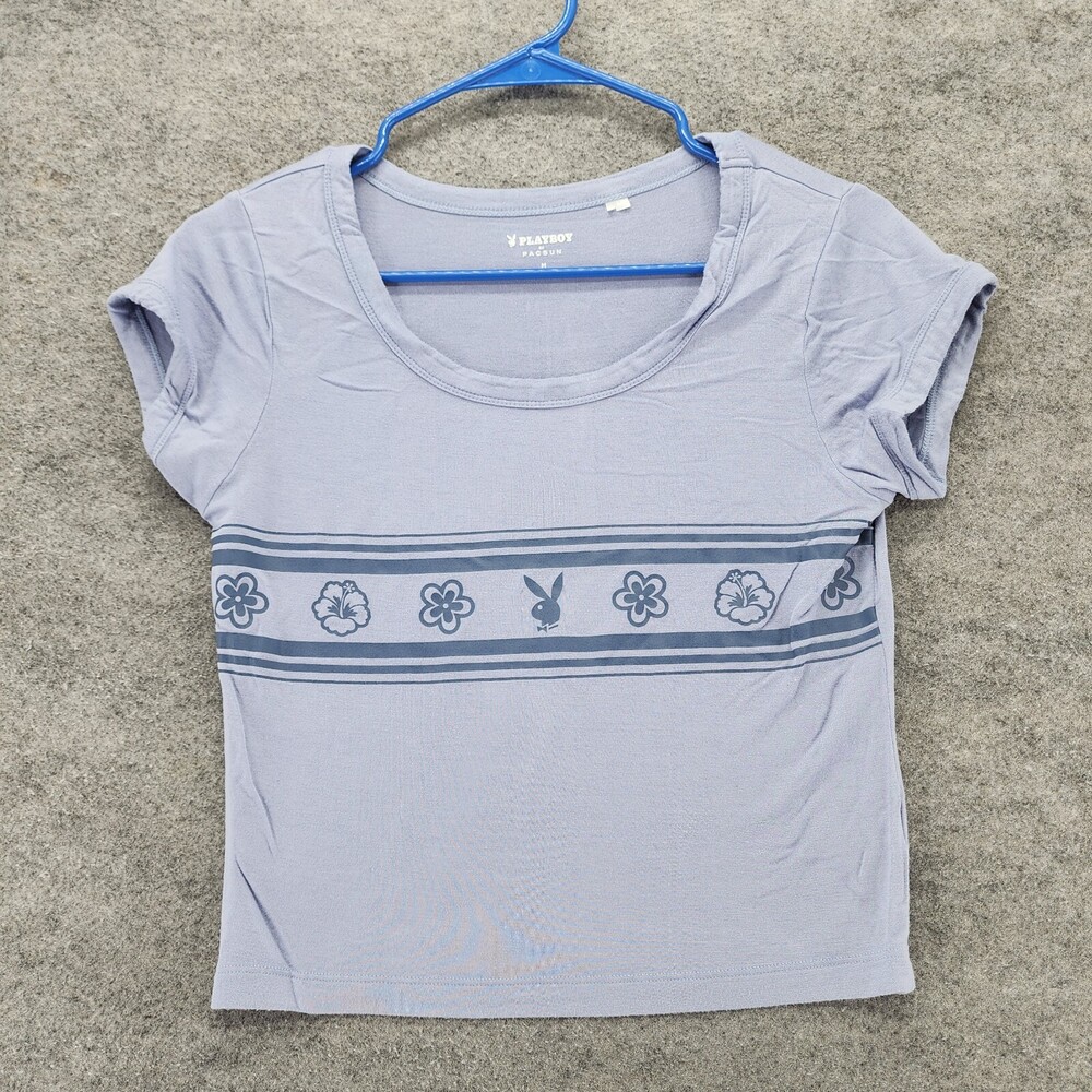 Playboy by Pacsun Shirt Womens Medium Shorts Sleeve Blue Crop